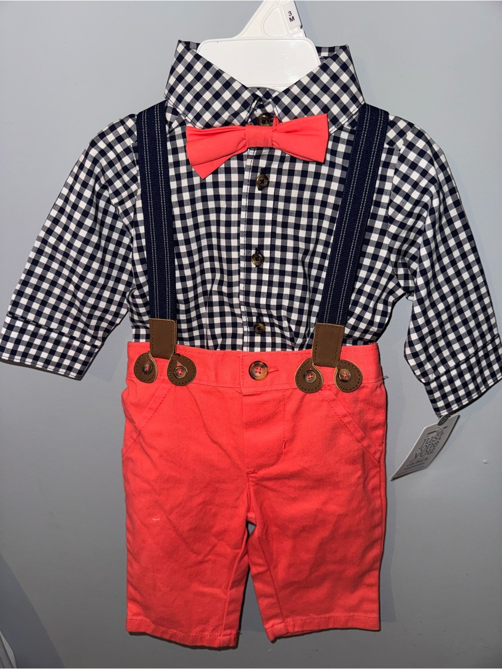 Infants Peach Bow Tie & Suspender Short Set